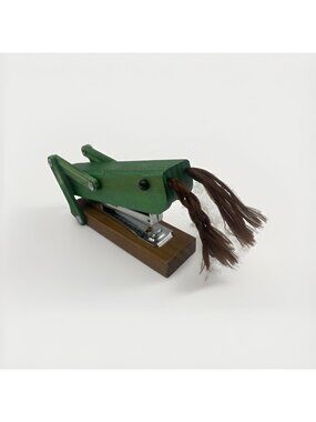 Anthropologie Green Wood Grasshopper Mini Stapler Office Desk Decor Collectible